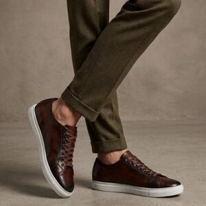 Belvedere Mens Leather Sneaker 9.5 James Low-top Brown Cognac Casual Preppy Lace
